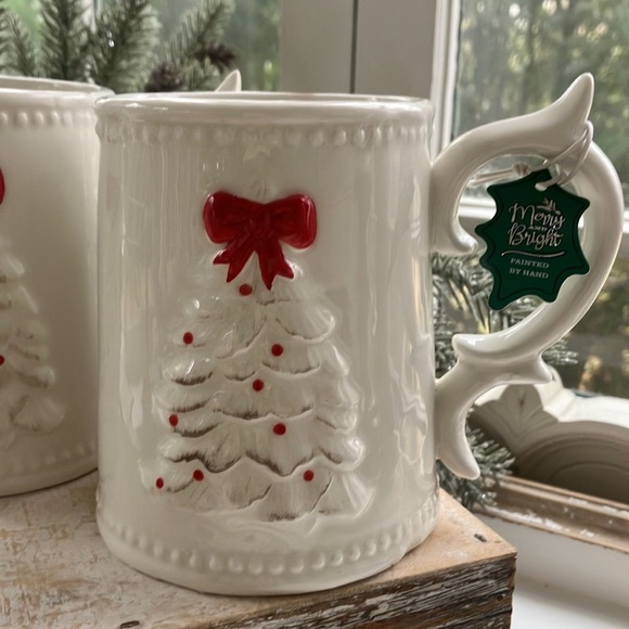 PAIR Merry and Bright Christmas Tree Mugs Tankards - Picture 2 of 8